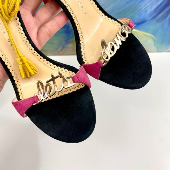 Charlotte Olympia Lets Dance Suede Heeled Sandals in Black Multi Size 36.5 - Picture 6 of 14